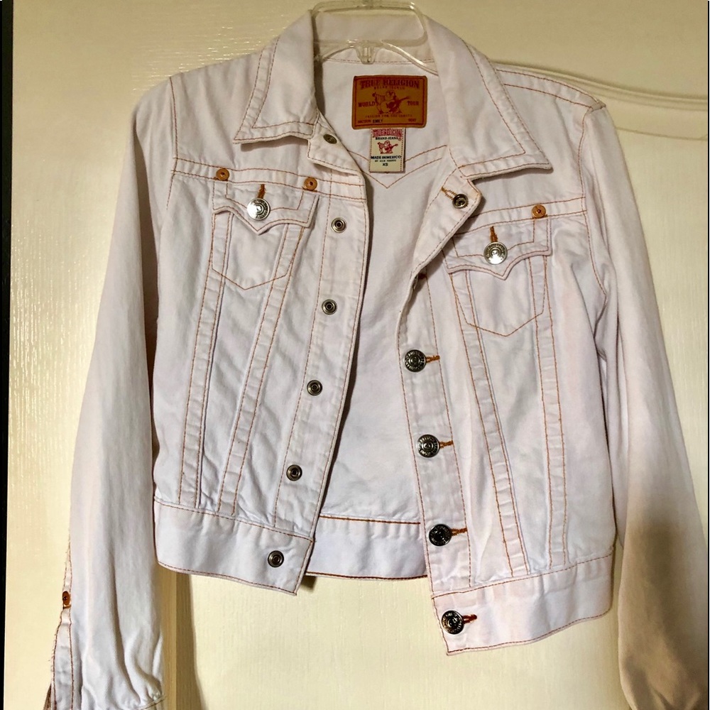 White denim true religion jacket